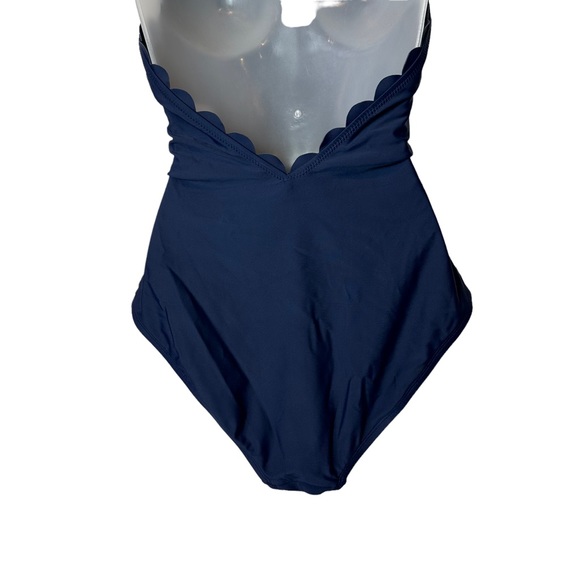 J McLaughlin Bathing Suit  One Piece Scalloped Backless Built in Bra Navy 10 - Picture 7 of 12